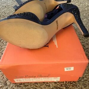Tie up Navy crystal sparkly heels with navy ribbon size 6